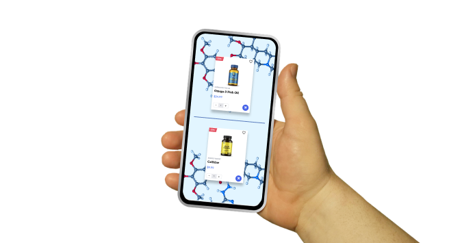 Mobile phone with app held by hand